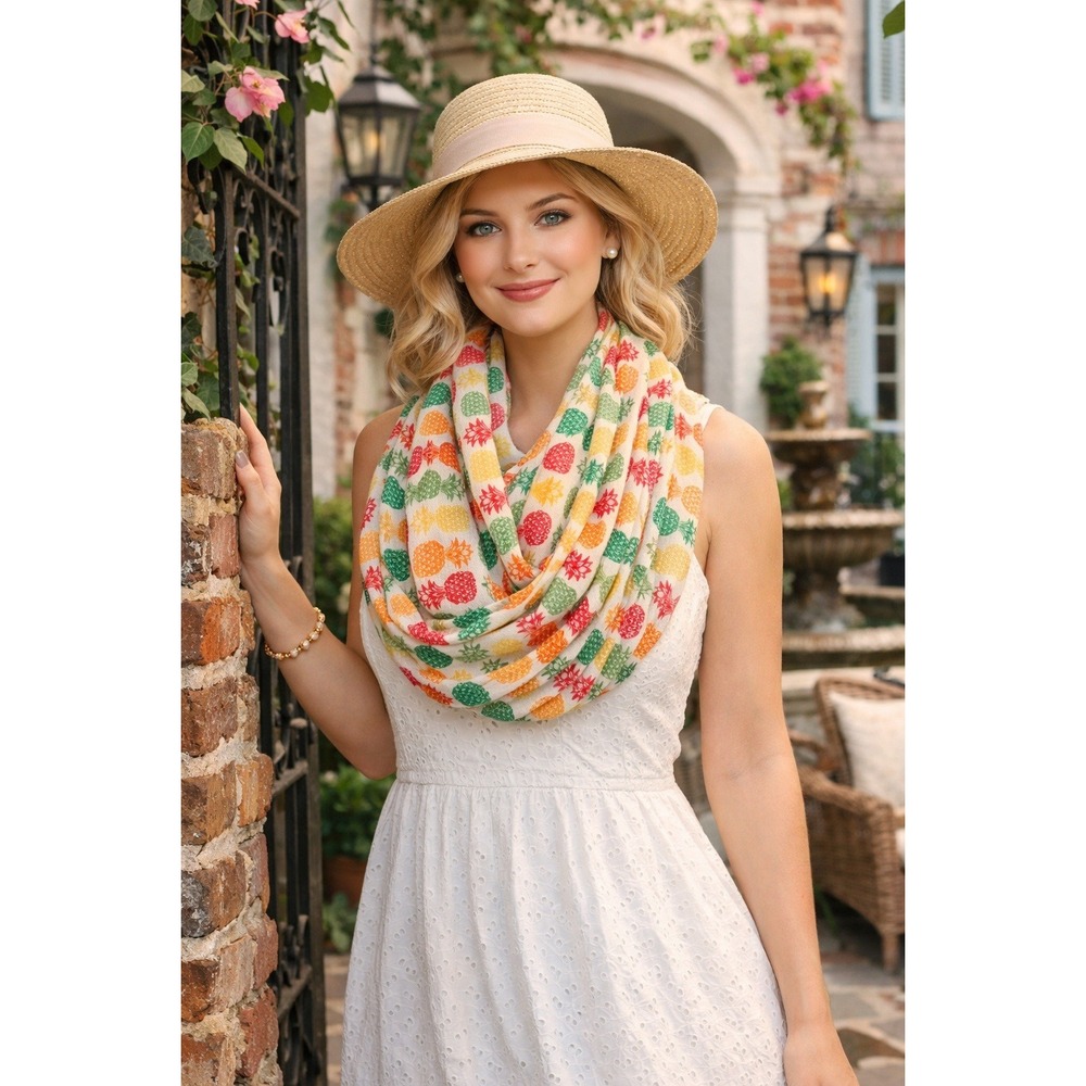 NWT‎ Talbots Tropical Scarf Infinity Colorful Summer Preppy Pineapple Rainbow
